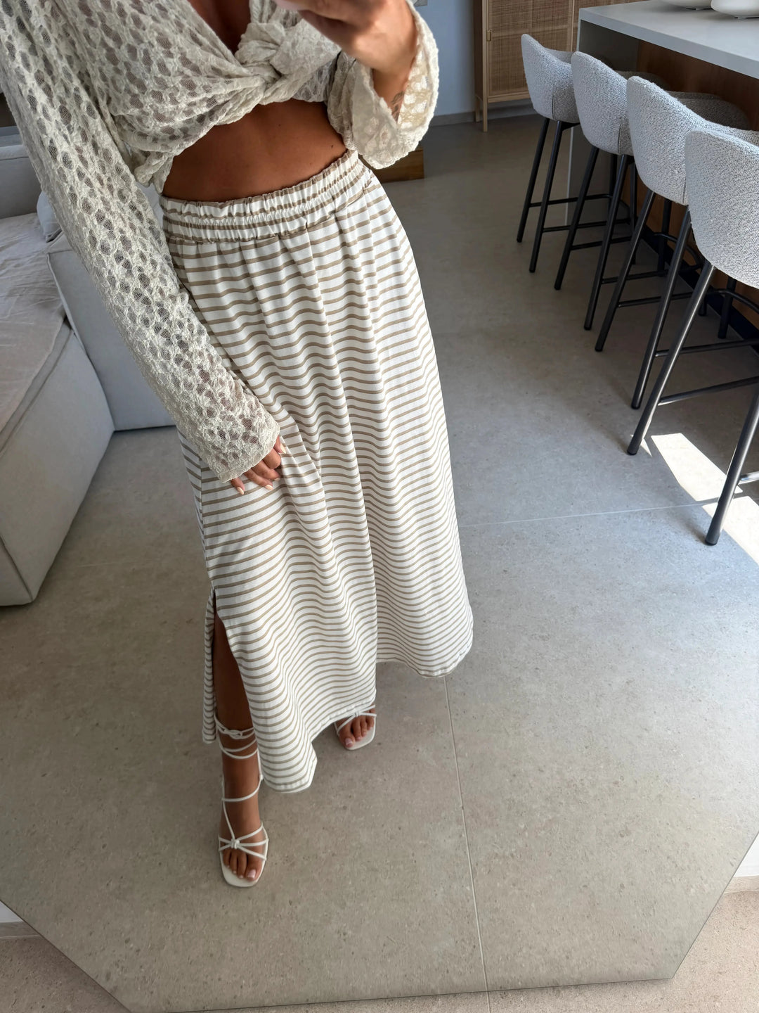 Gestreifter Rock – Weiß/Beige Rock Lisas Boutique 