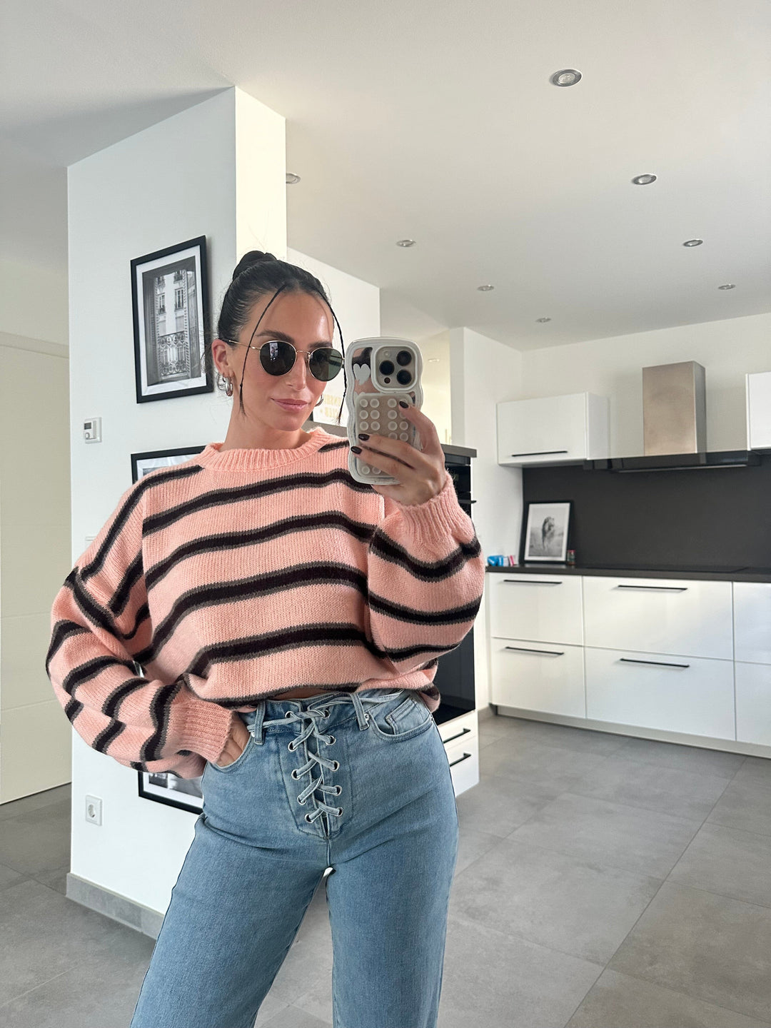 Gestreifter Strickpullover - Apricot Pullover Lisas Boutique 