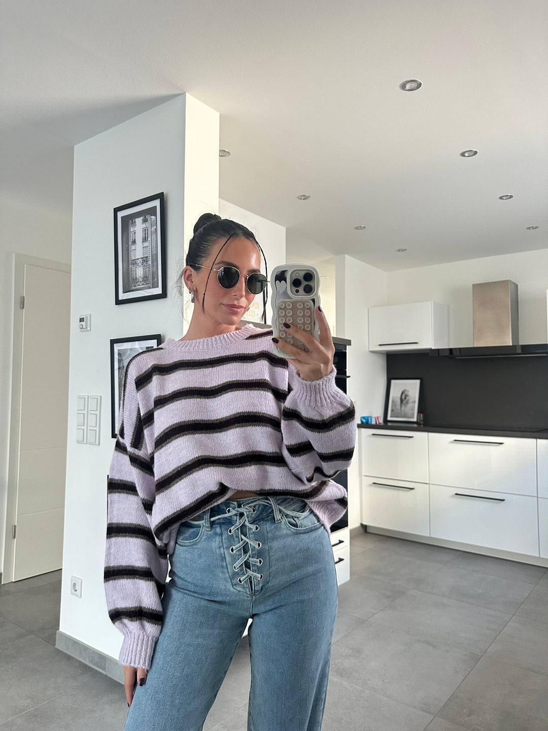 Gestreifter Strickpullover - Flieder Pullover Lisas Boutique 