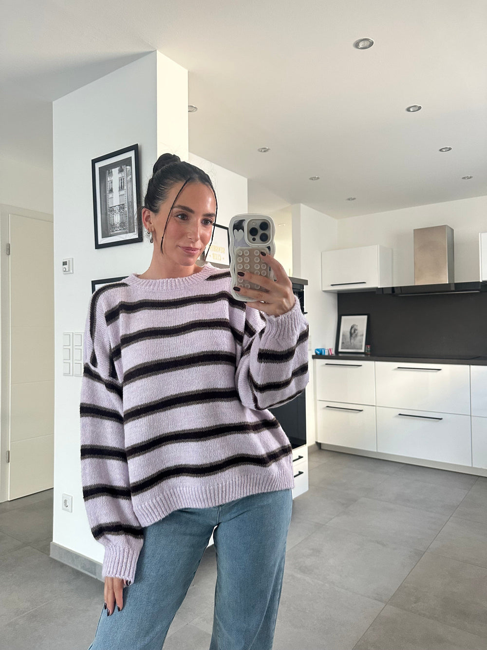 Gestreifter Strickpullover - Flieder Pullover Lisas Boutique 