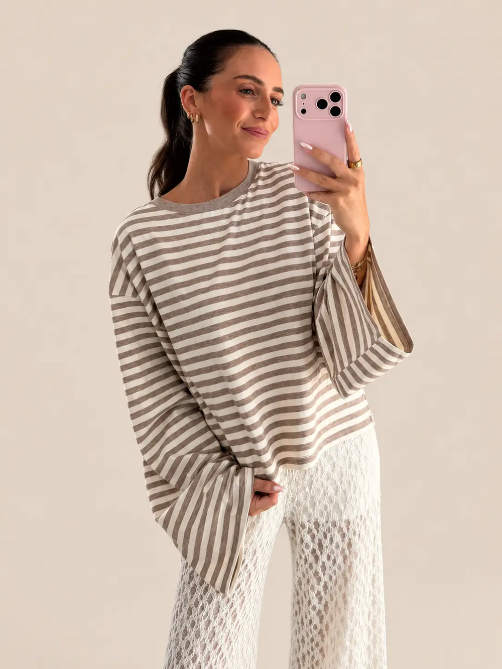 Beige striped longsleeve | Lisa’s Boutique