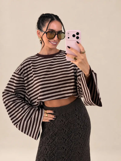 Gestreiftes Longsleeve – Espresso