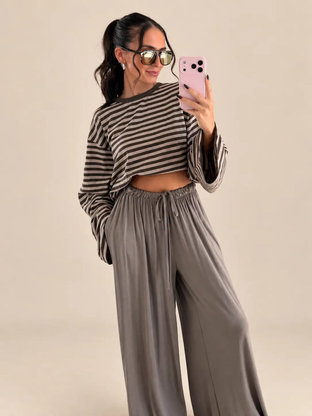 Khaki striped longsleeve | Lisa’s Boutique