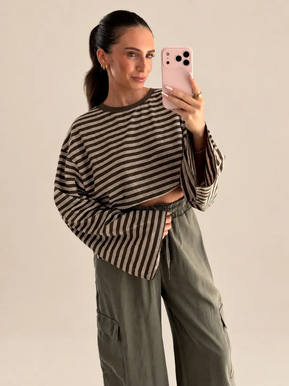 Khaki striped longsleeve | Lisa’s Boutique