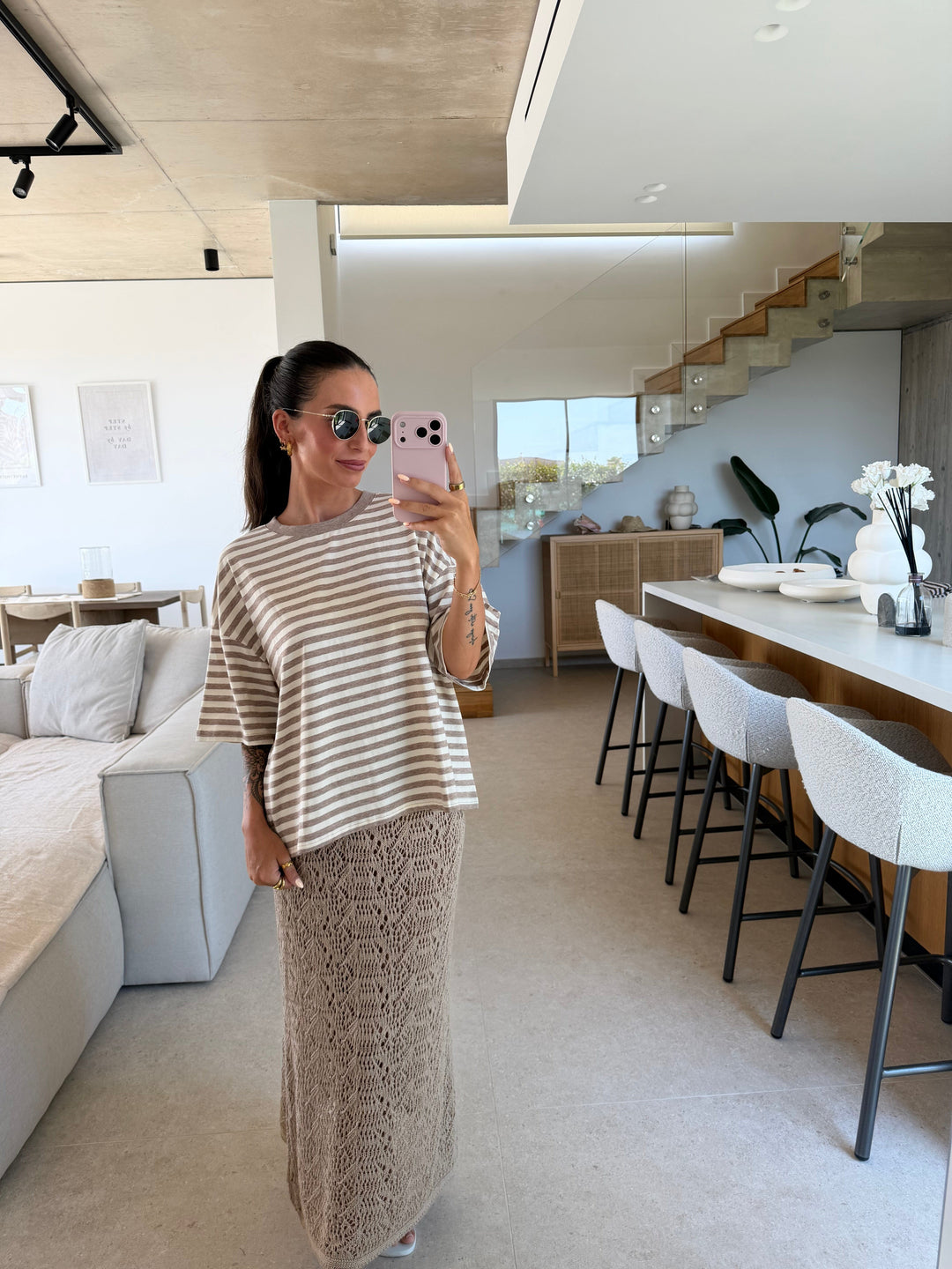 Gestreiftes Shirt – Beige T-Shirt Lisas Boutique 