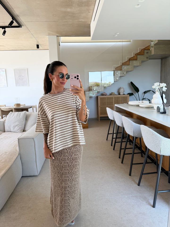 Gestreiftes Shirt – Beige T-Shirt Lisas Boutique 