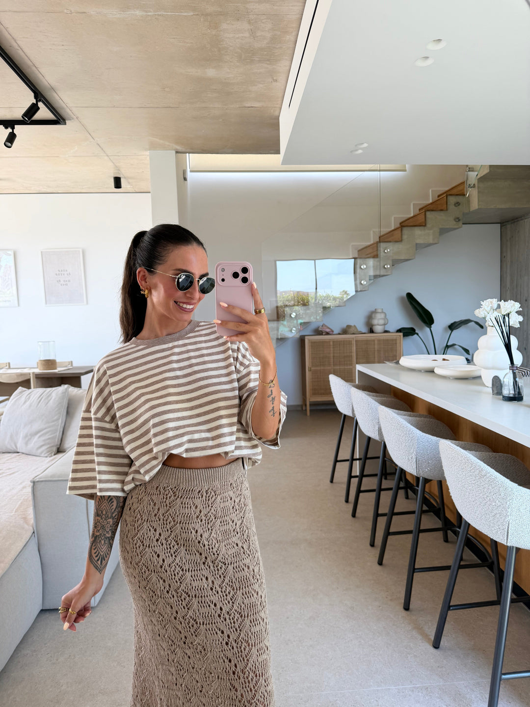 Gestreiftes Shirt – Beige T-Shirt Lisas Boutique 