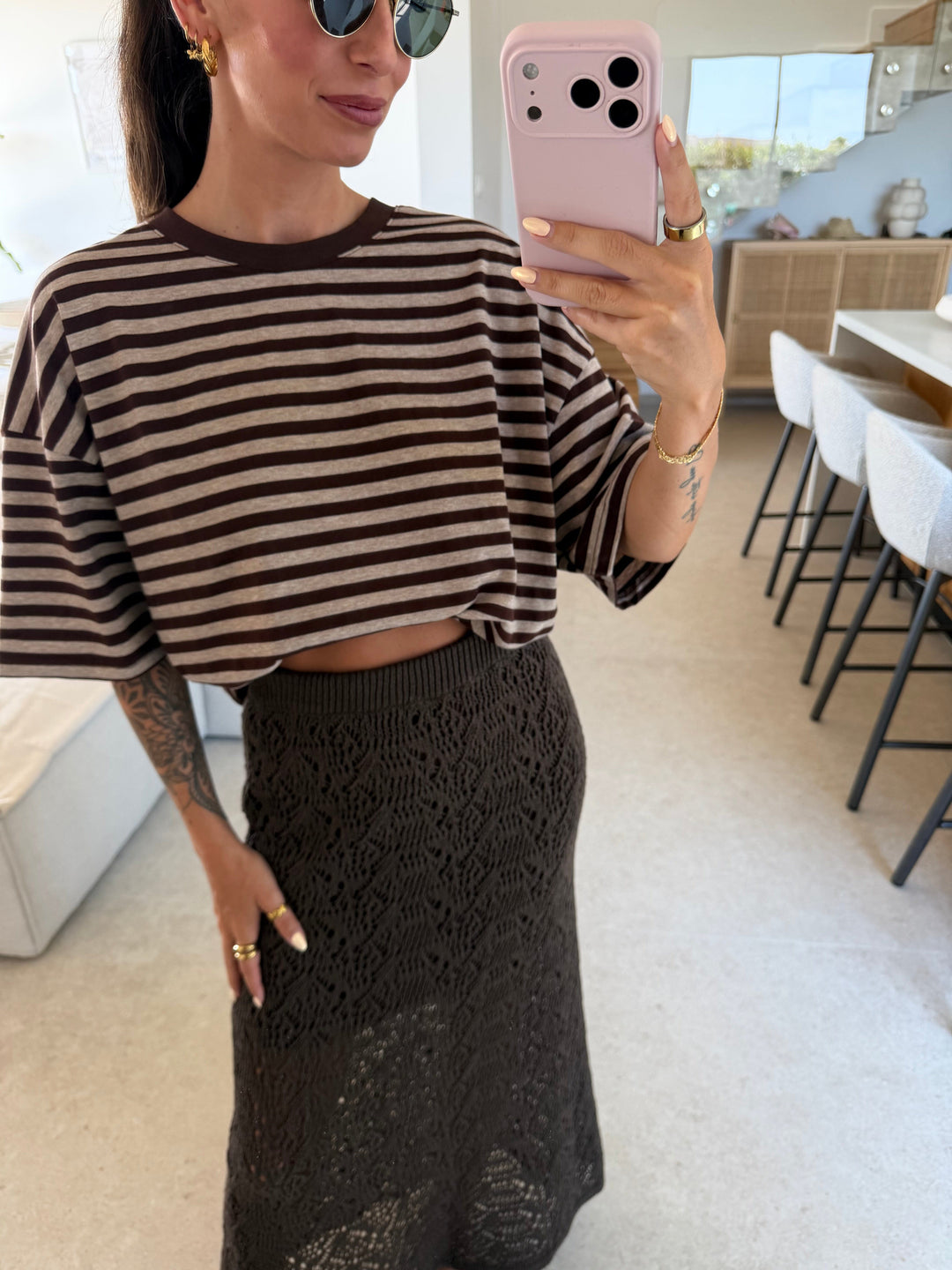 Gestreiftes Shirt – Espresso T-Shirt Lisas Boutique 
