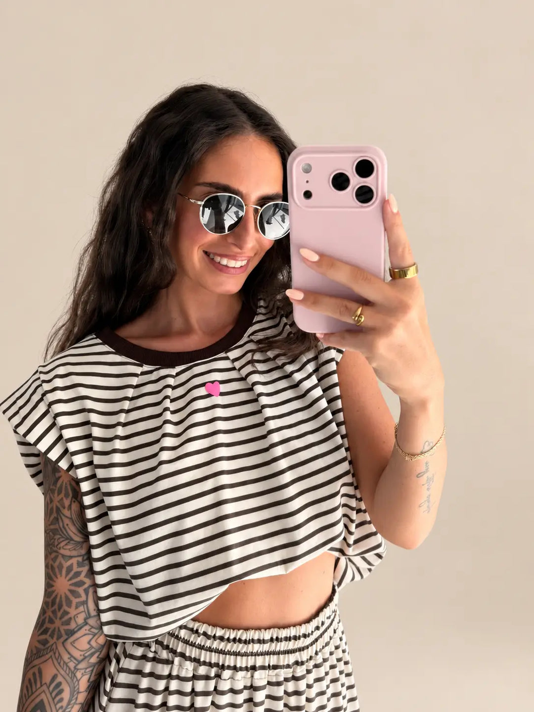 Gestreiftes T-Shirt Damen in Weiß und Braun | Lisa’s Boutique