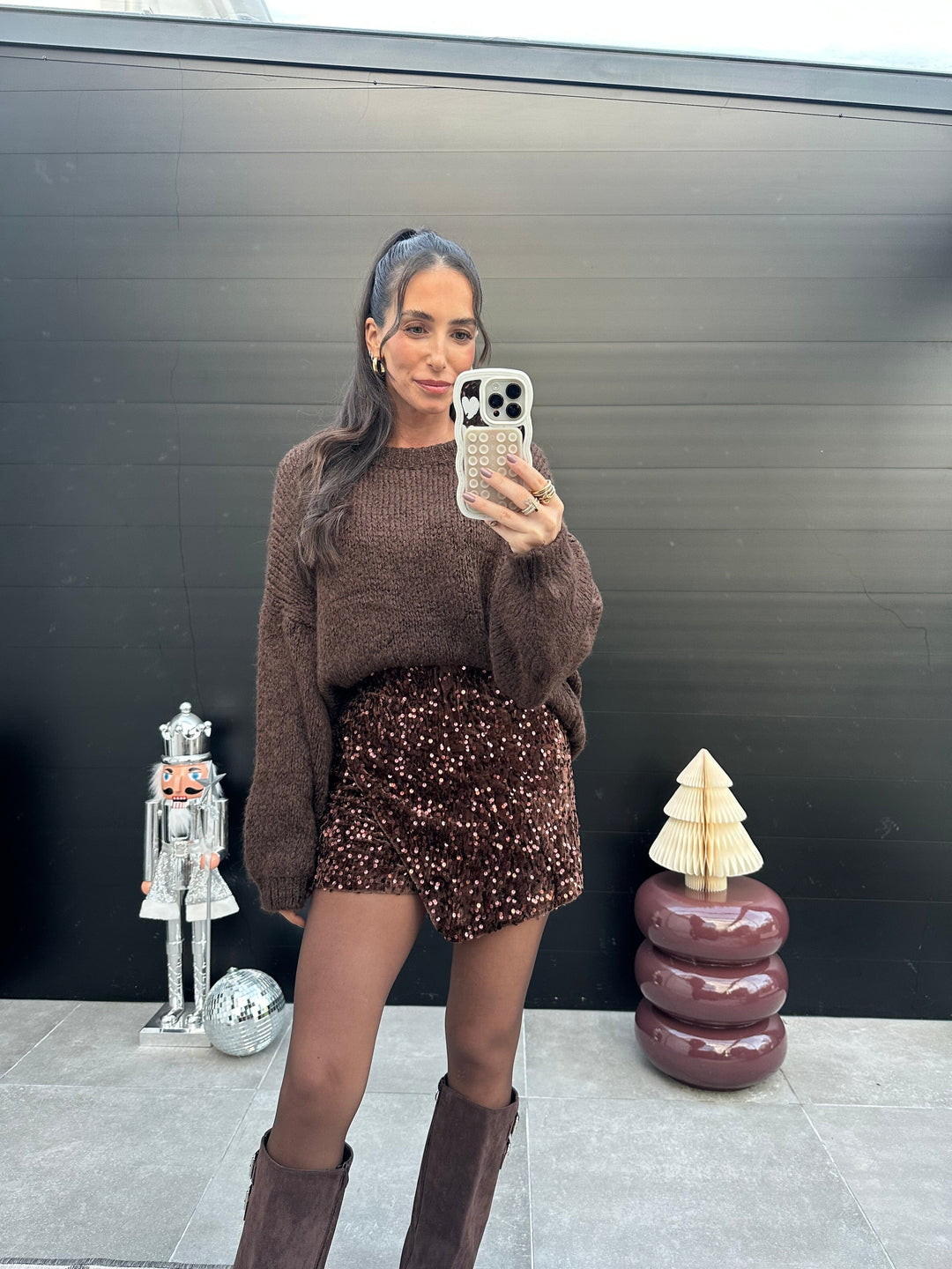 Glitzer Hosenrock Braun mit Pailletten Hosenrock Lisas Boutique 