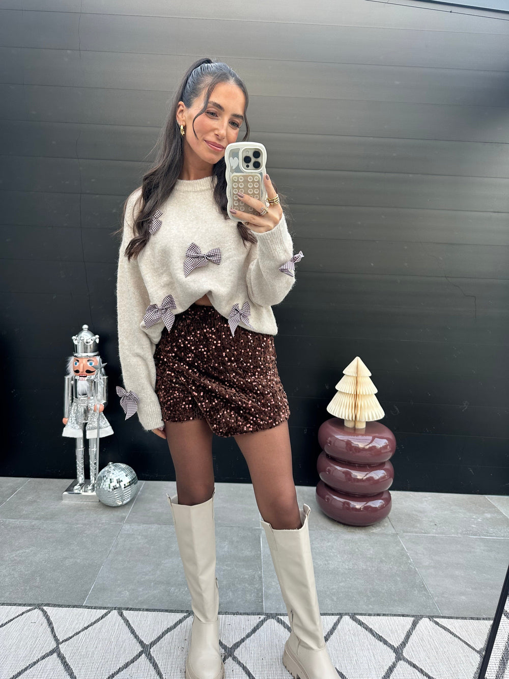 Glitzer Hosenrock Braun mit Pailletten Hosenrock Lisas Boutique 