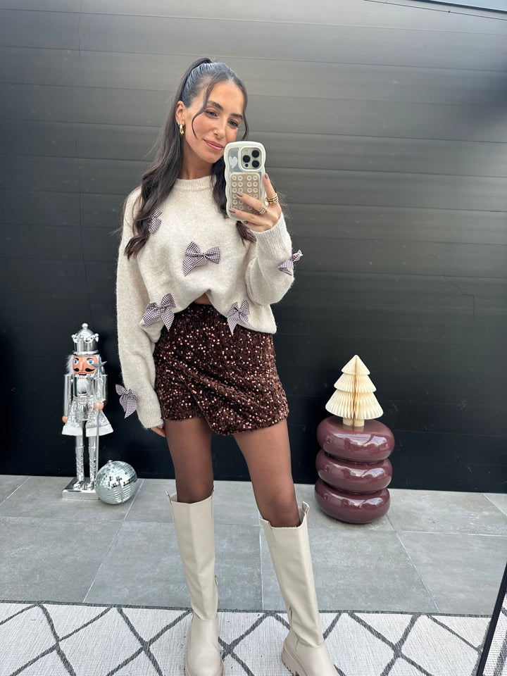 Glitzer Hosenrock Braun mit Pailletten Hosenrock Lisas Boutique 