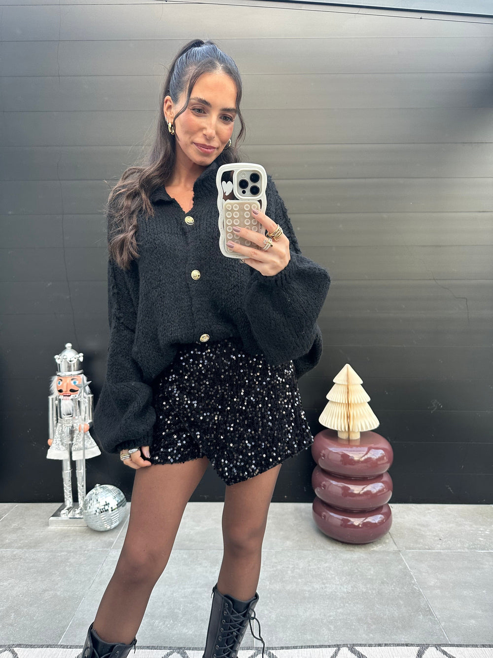 Glitzer Hosenrock Schwarz mit Pailletten Hosenrock Lisas Boutique 