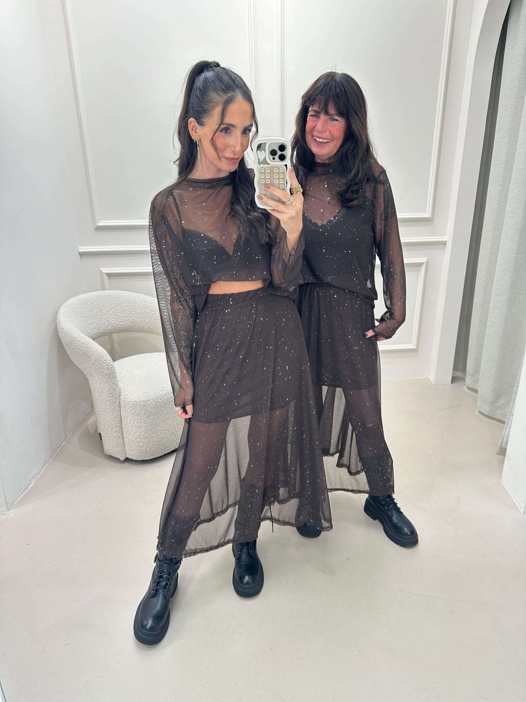 Glitzer-Mesh-Bluse Glitzer Braun Bluse Lisas Boutique 