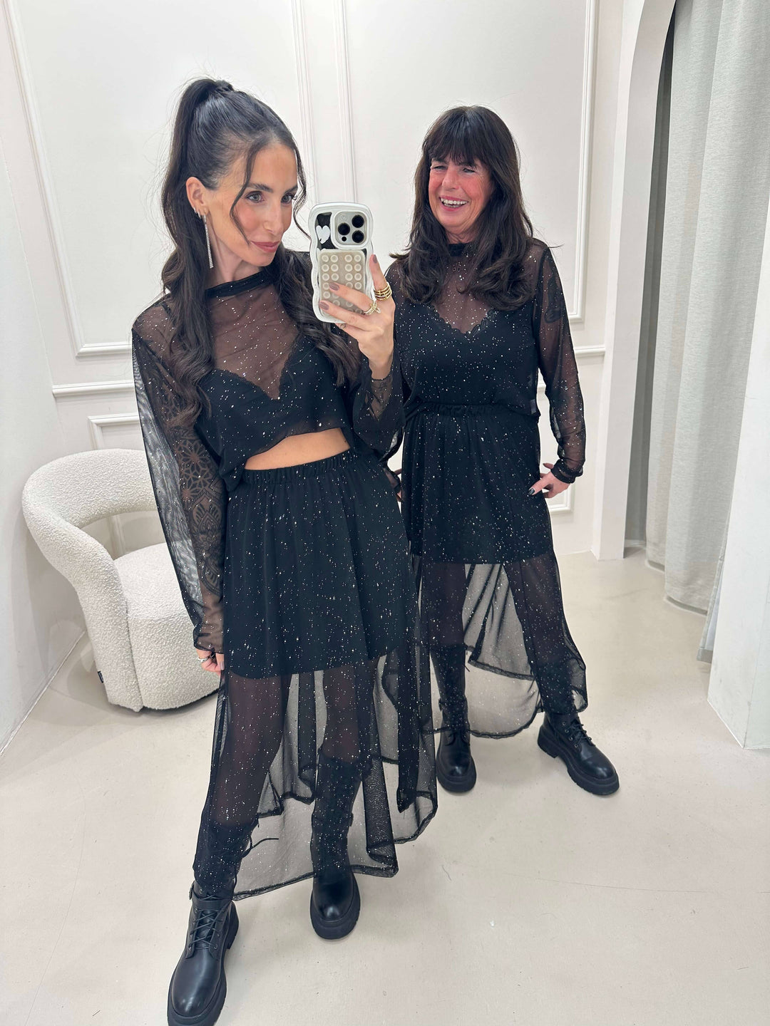 Glitzer-Mesh-Bluse Glitzer Schwarz Bluse Lisas Boutique 