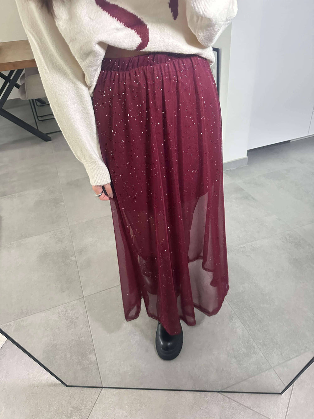 Glitzer-Mesh-Rock in Bordeaux Rock Lisas Boutique 