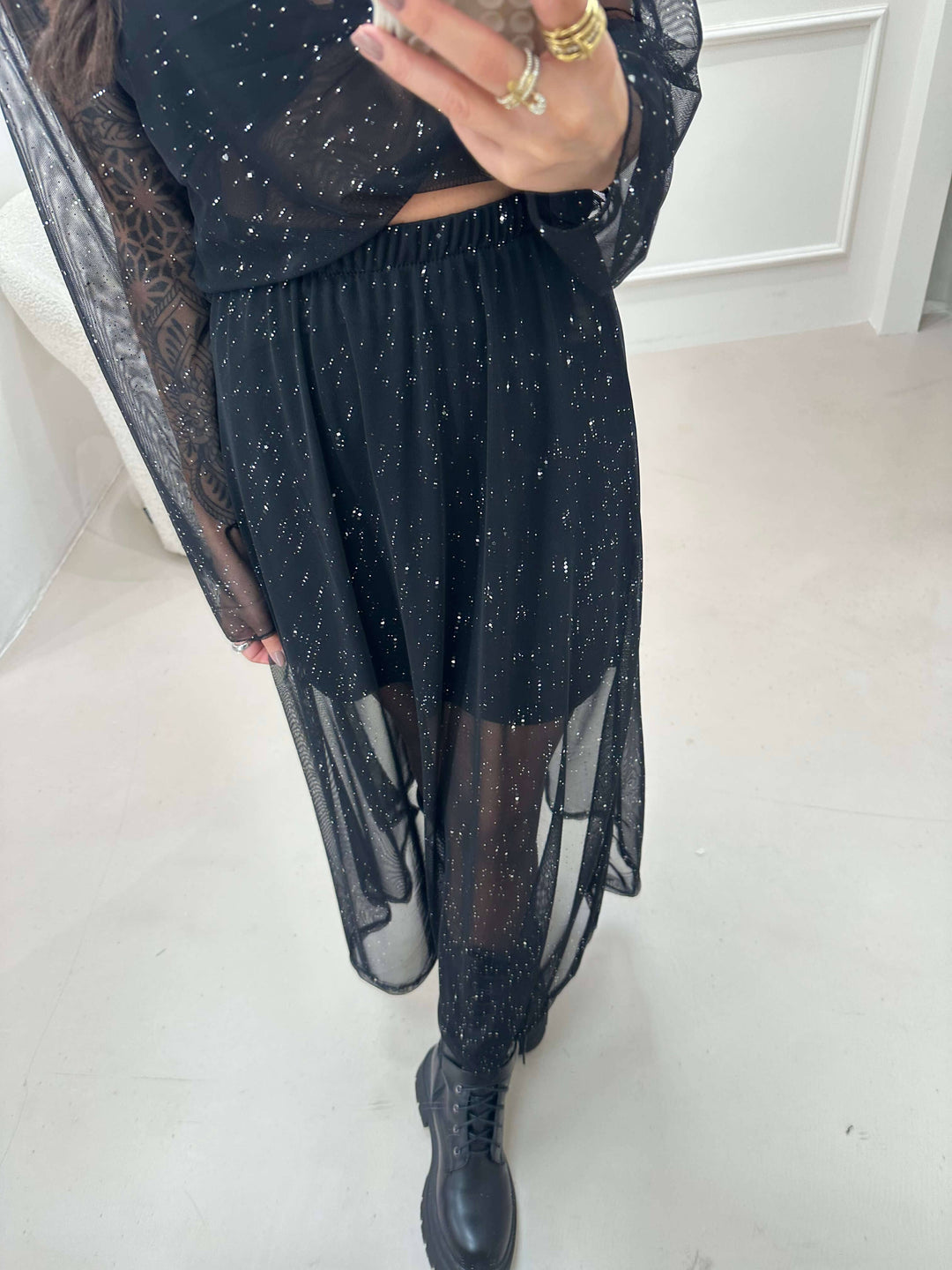 Glitzer-Mesh-Rock in Schwarz Rock Lisas Boutique 