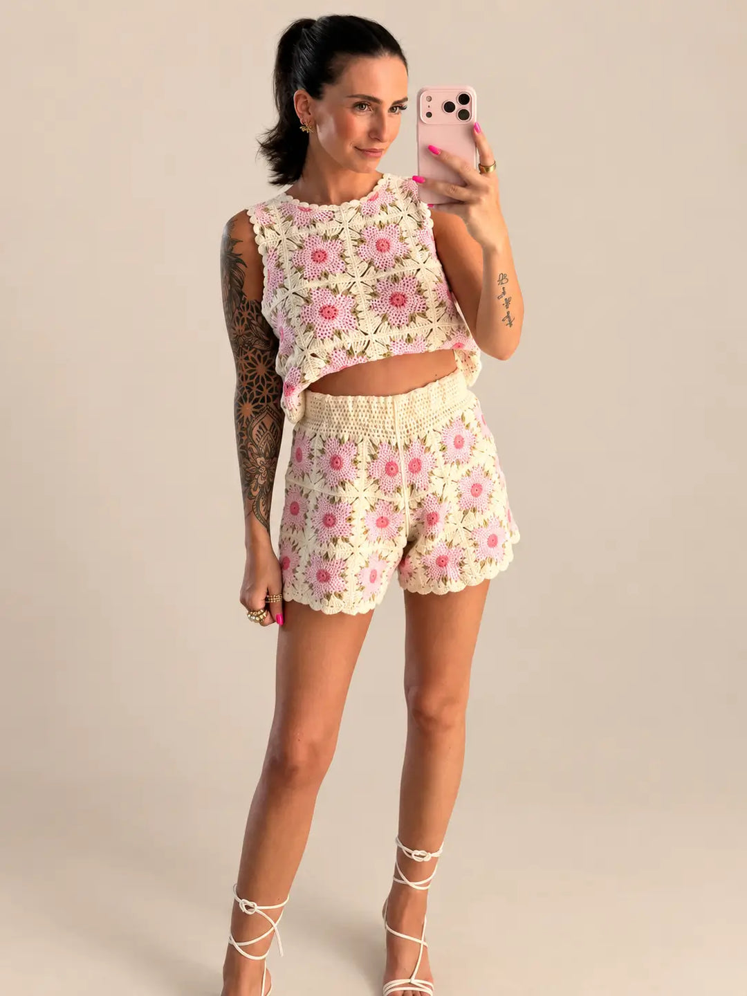 Häkel Shorts Beige Rosa | Lisa’s Boutique