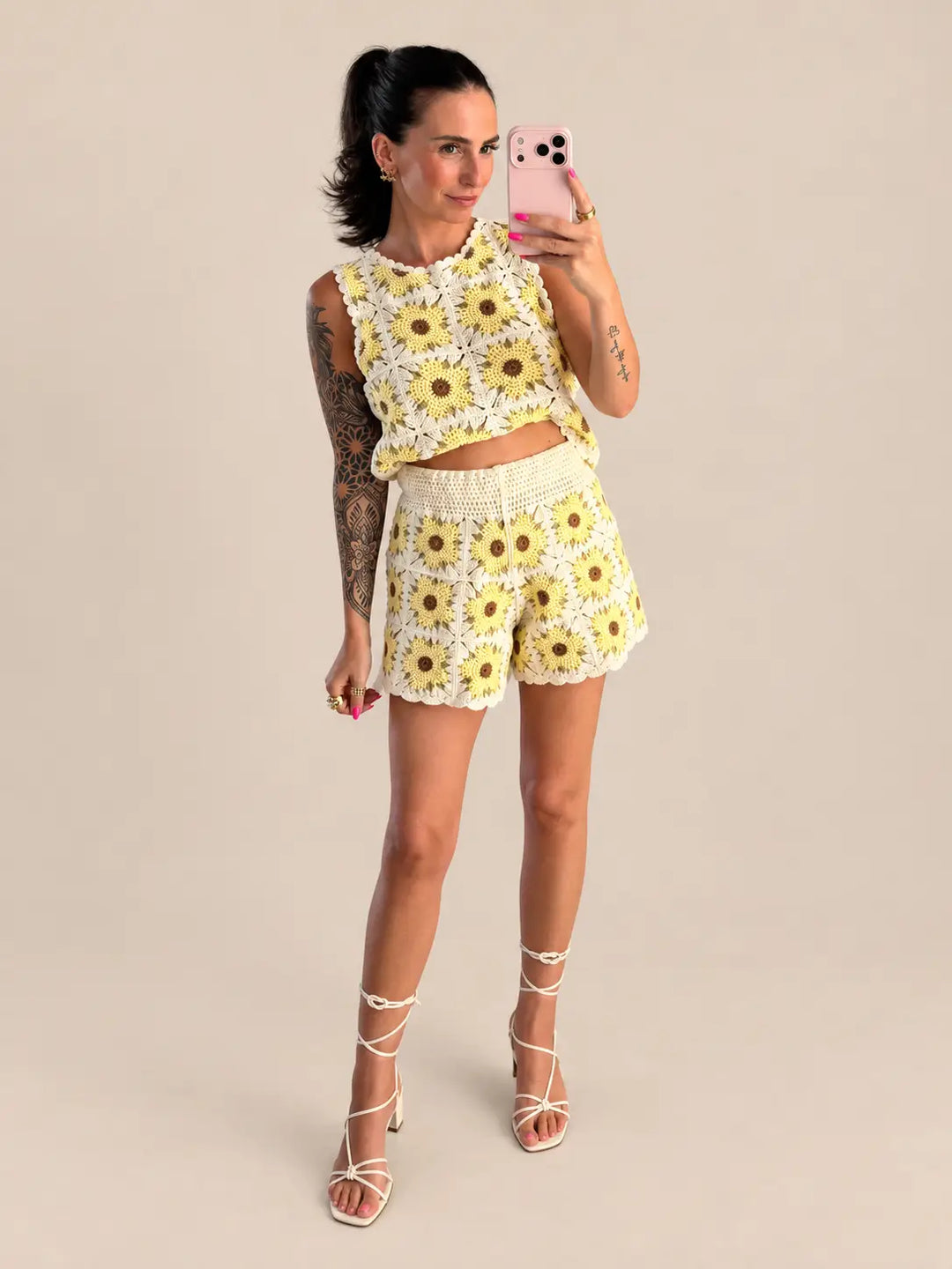 Häkel Set Beige Gelb mit Top und Shorts | Lisa’s Boutique