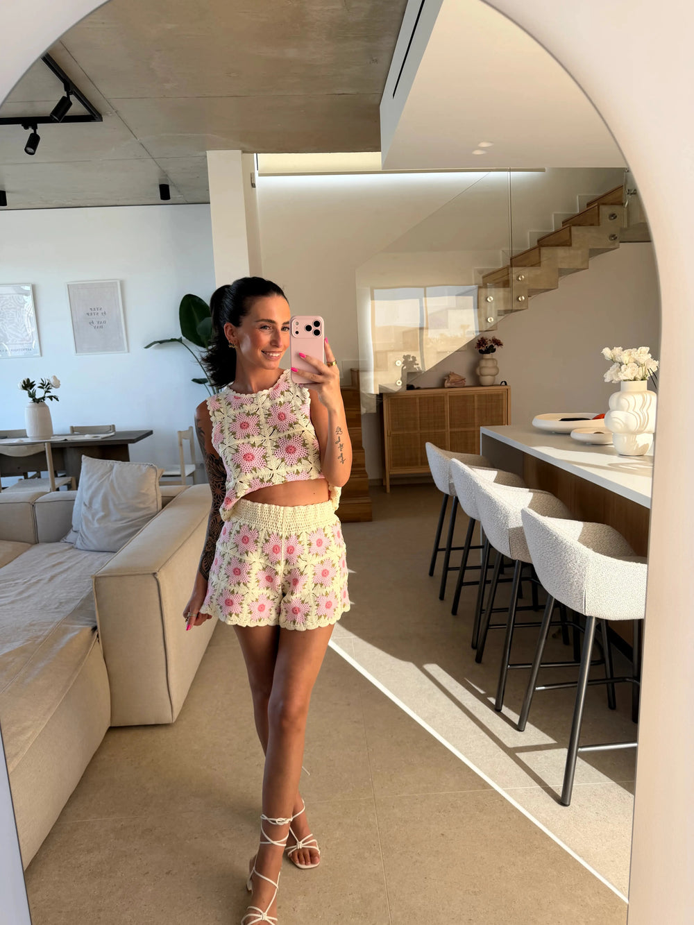 Häkeltop Beige/ Rosa Top Lisas Boutique 