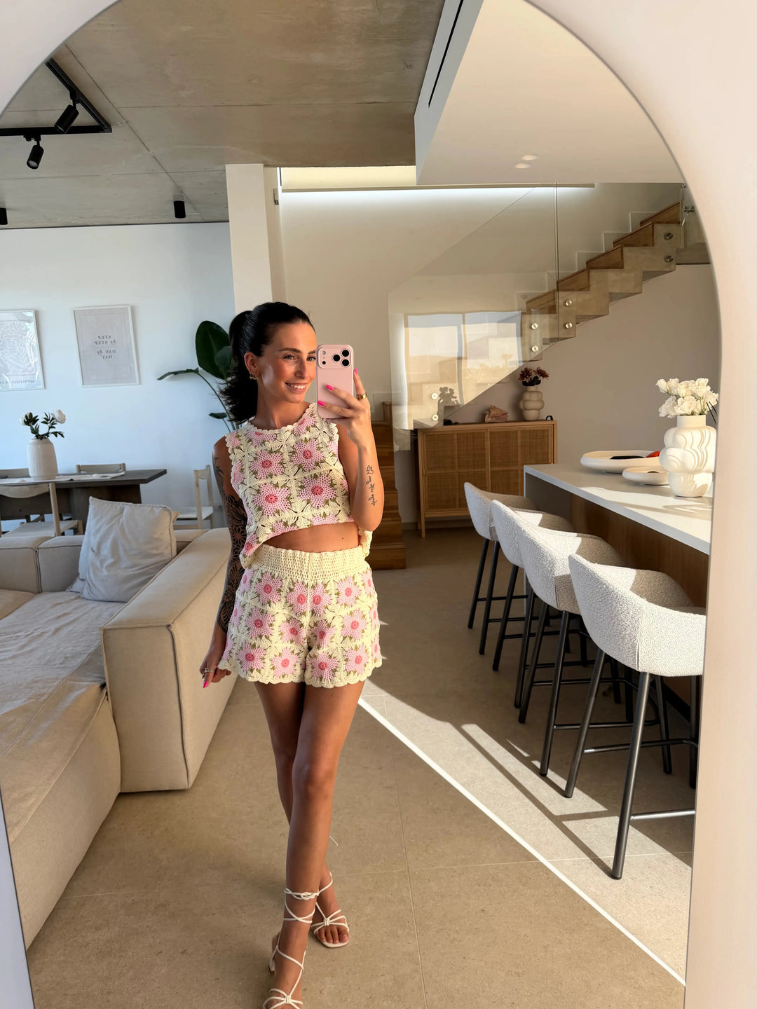 Häkeltop Beige/ Rosa Top Lisas Boutique 