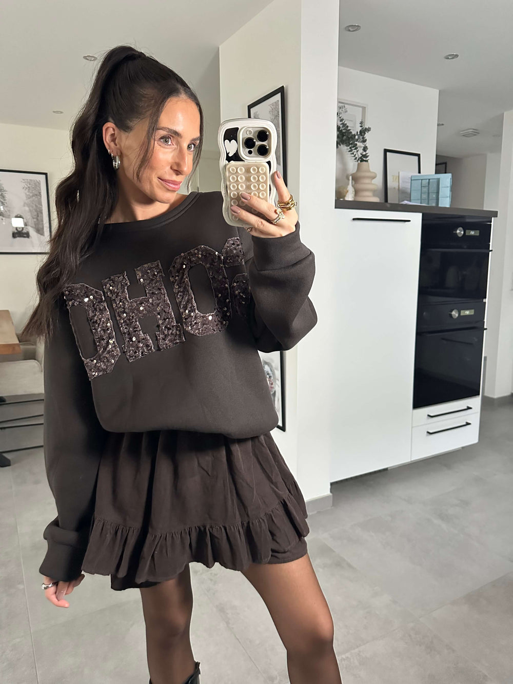 Hosenrock mit Leo-Gürtel in Dunkelbraun Hosenrock Lisas Boutique 