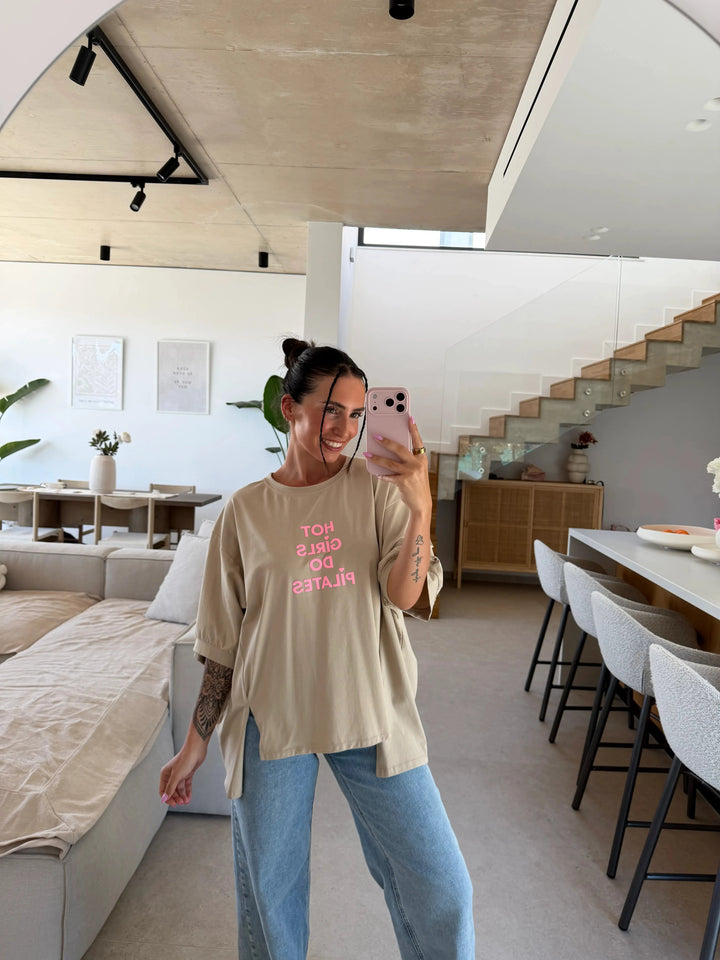 Hot Girls Do Pilates T-Shirt - Beige Beige Lisas Boutique 