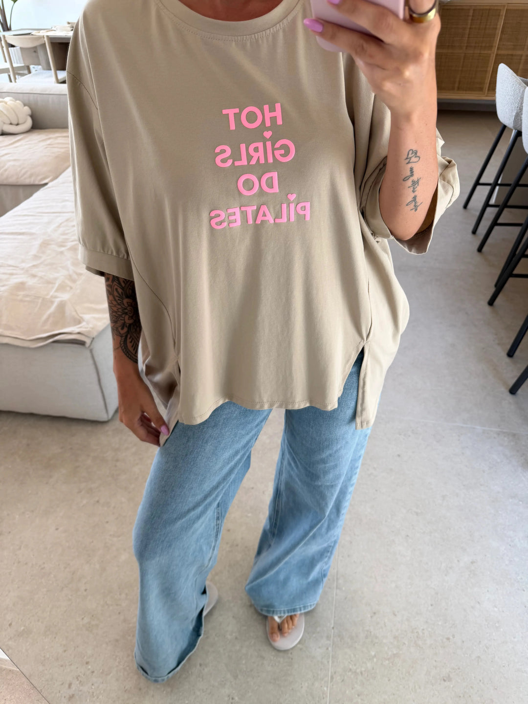 Hot Girls Do Pilates T-Shirt - Beige Beige Lisas Boutique 