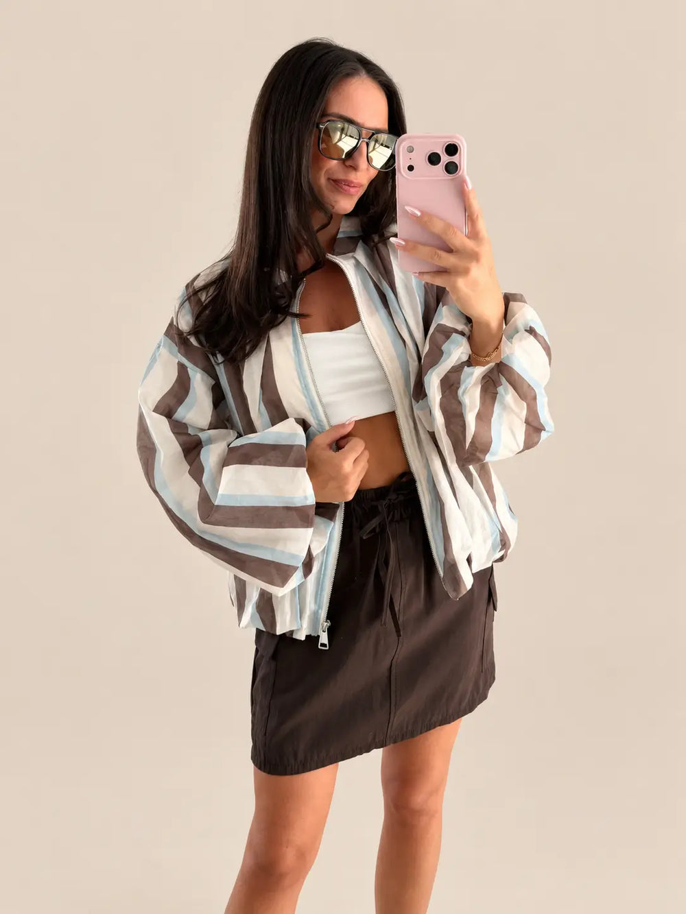 Jacke gestreift Damen in Blau im lockeren Blouson Schnitt | Lisa’s Boutique
