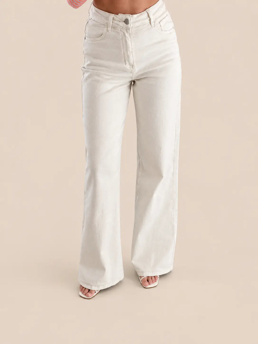 Beige Wide Leg Jeans Vorderansicht | Lisa’s Boutique