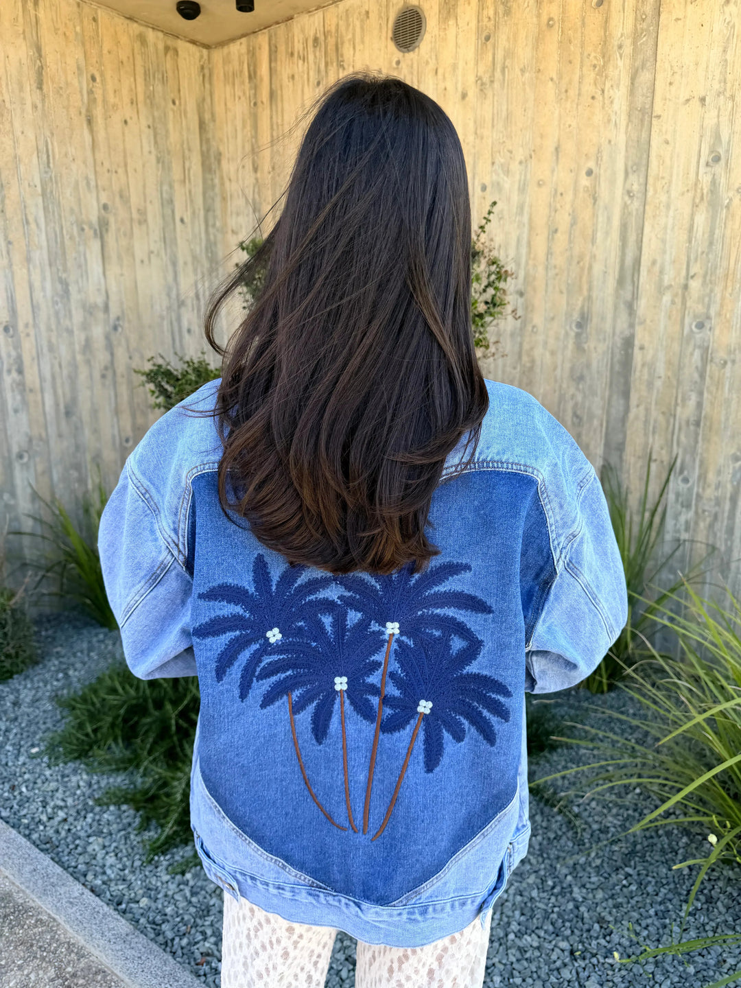 Jeansjacke mit Palmenprint – Blau Jacke Lisas Boutique 