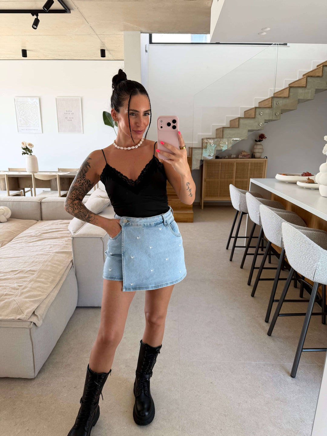 Jeansrock Herzstickerei - Blau Rock Lisas Boutique 