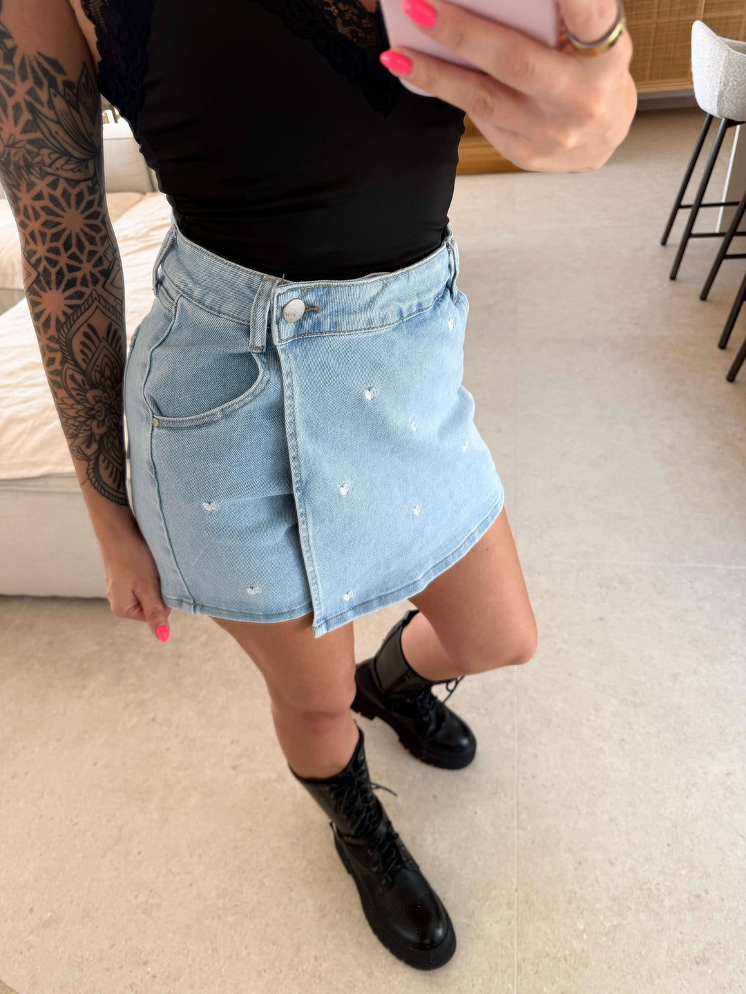 Jeansrock Herzstickerei - Blau Rock Lisas Boutique 