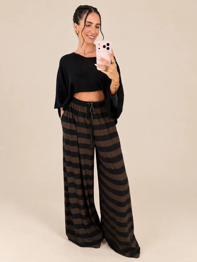 Pantaloni in jersey a righe – Marroni e neri