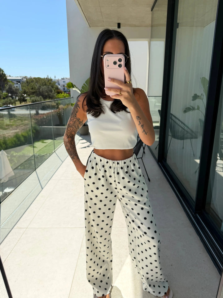 Jogginghose mit Punkten – Weiß Hose Lisas Boutique 