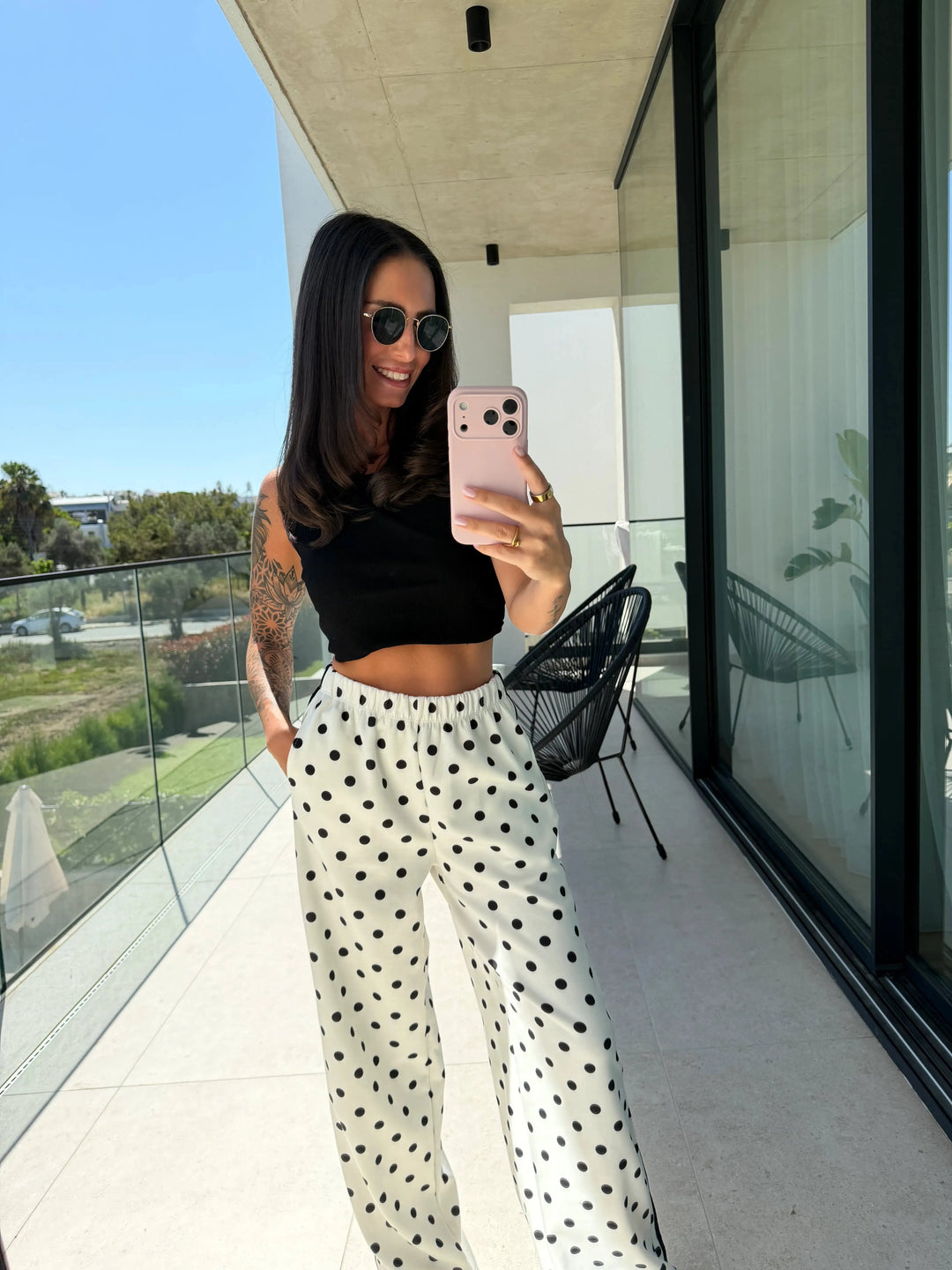 Jogginghose mit Punkten – Weiß Hose Lisas Boutique 