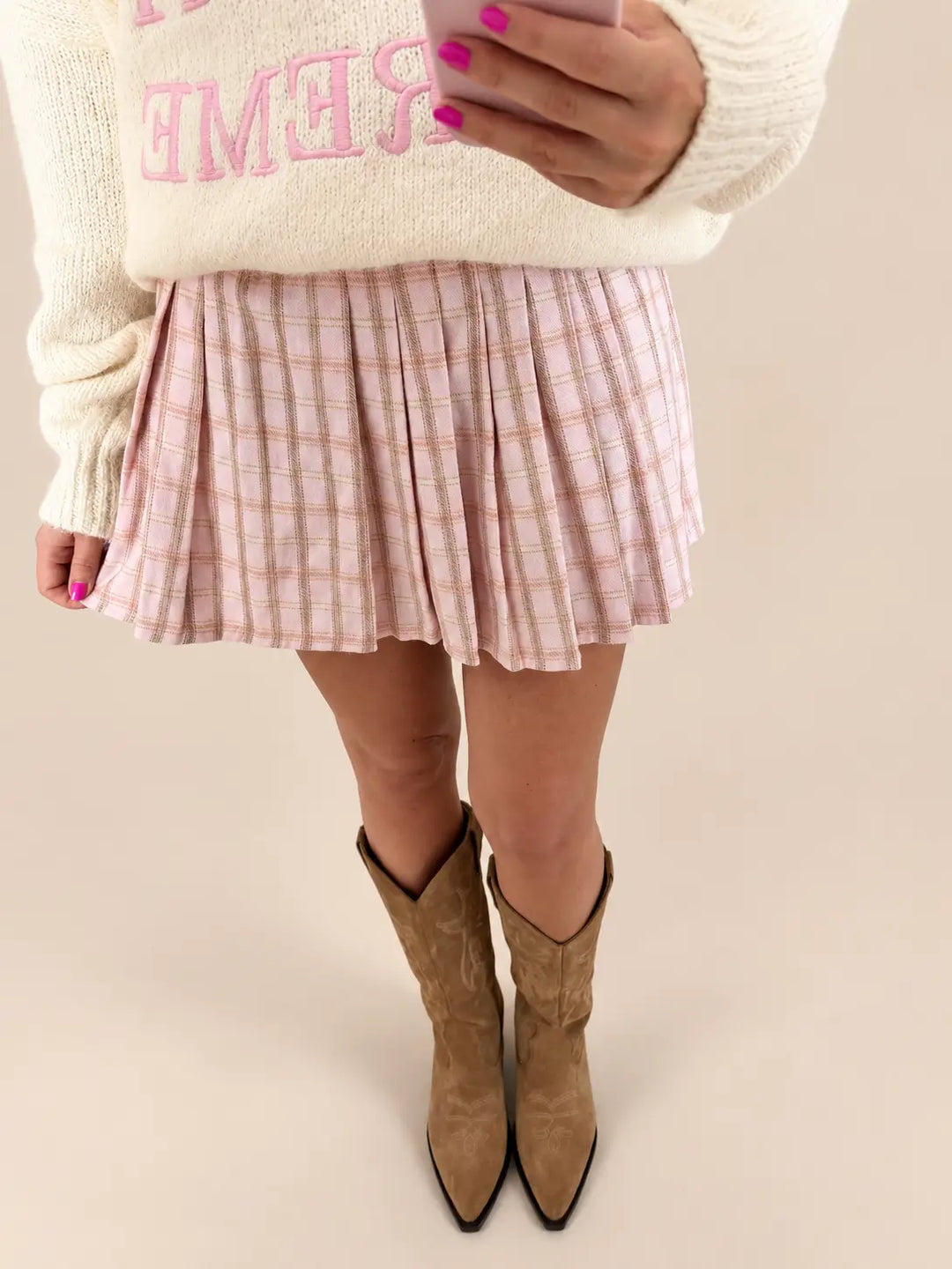 Karierter Faltenrock Damen in Rosa | Lisa’s Boutique