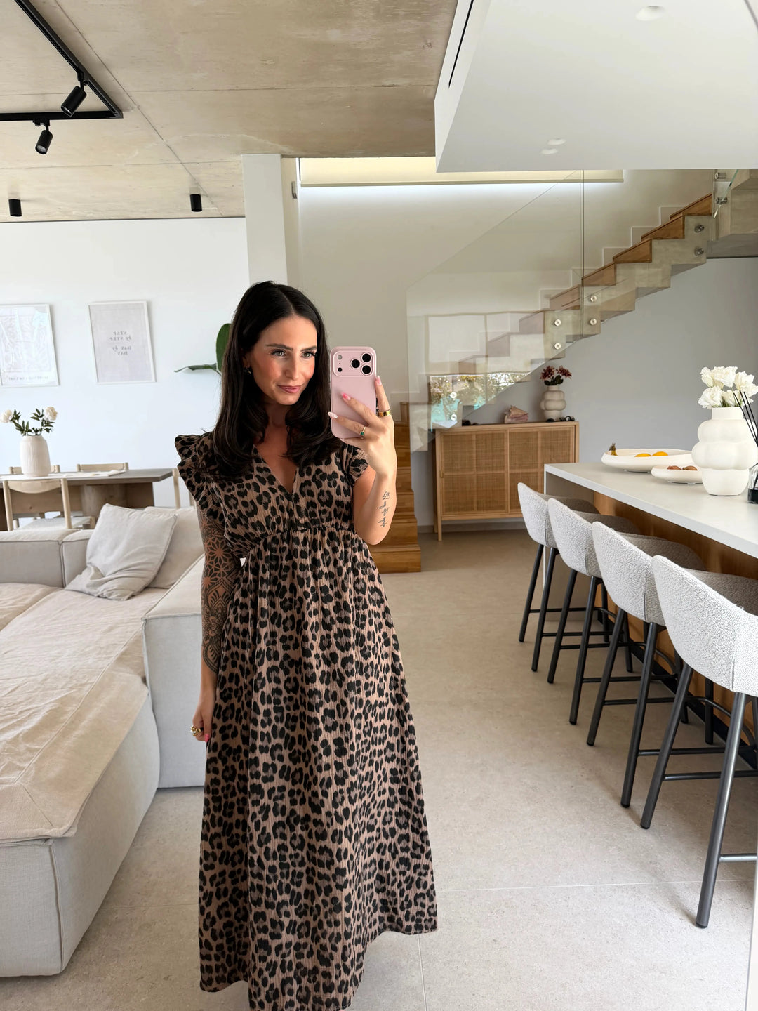 Kleid mit Leo-Print – Braun Kleid Lisas Boutique 