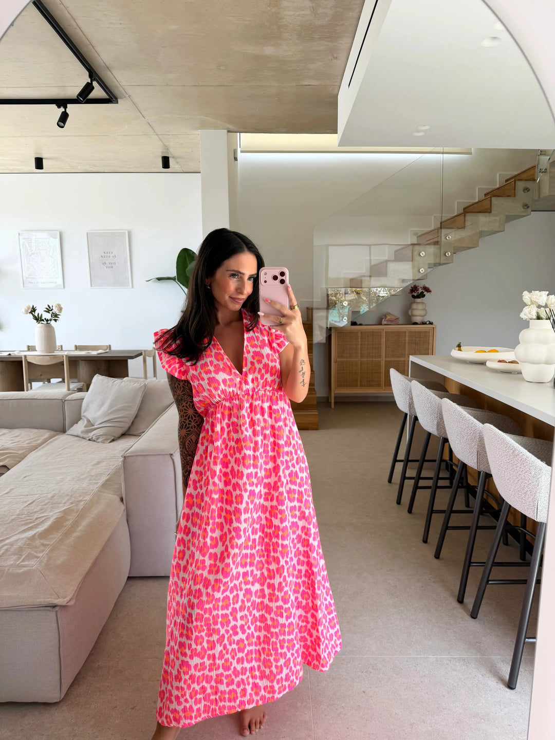 Kleid mit Leo-Print – Pink Kleid Lisas Boutique 