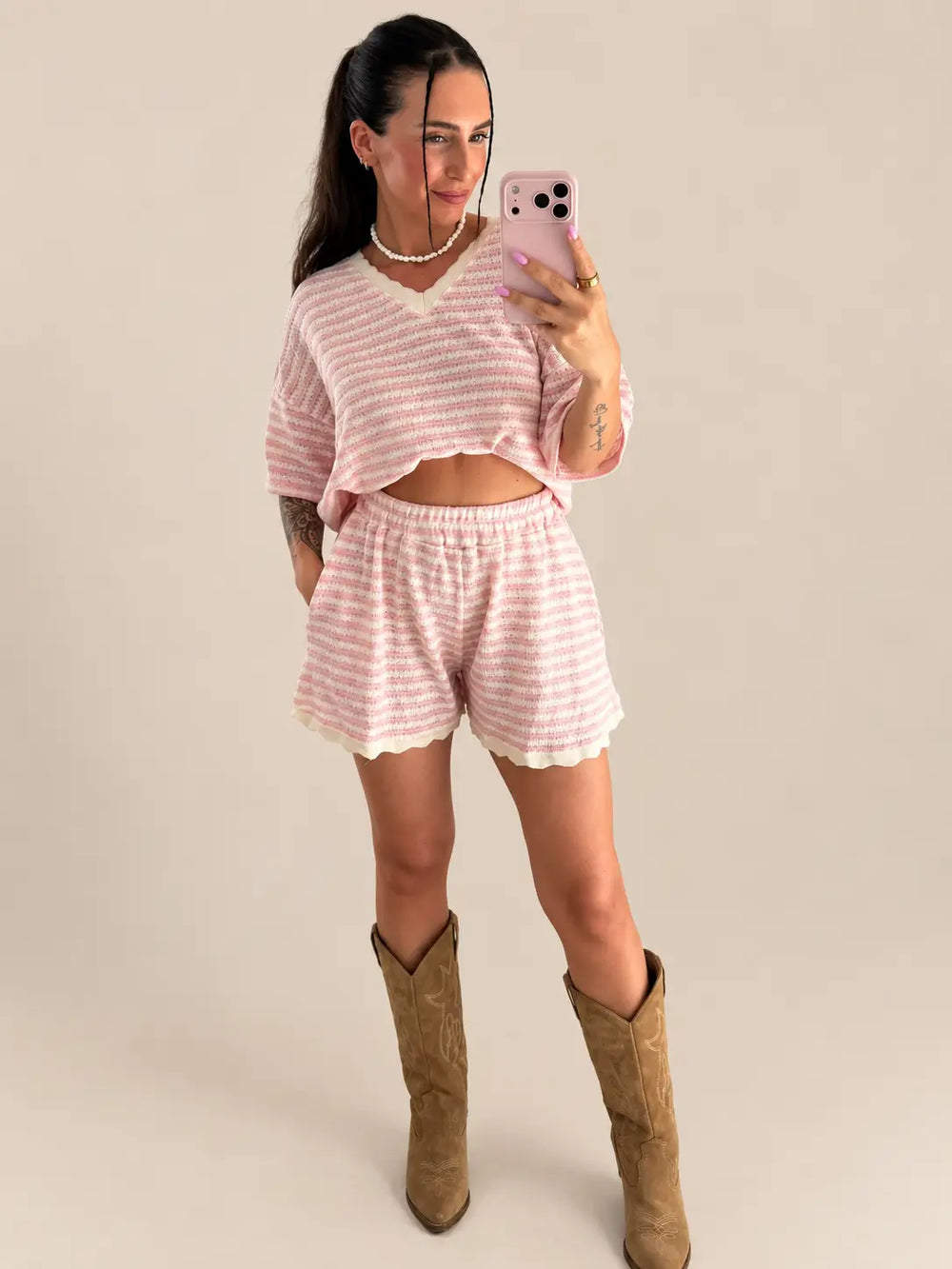 Kurze gestreifte Strickhose Rosa | Lisa’s Boutique