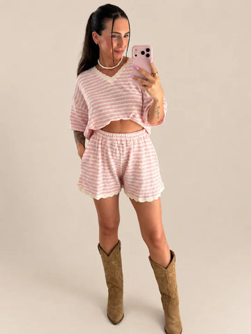 Kurze gestreifte Strickhose Rosa | Lisa’s Boutique