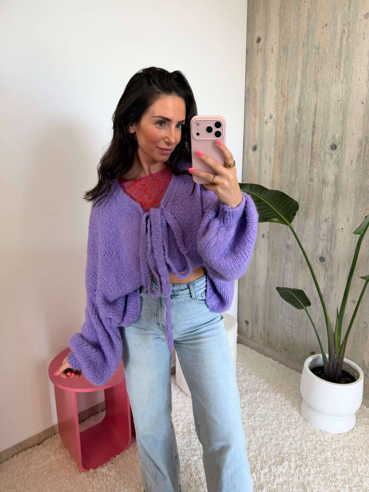 Kurzstrick-Cardigan mit Bindeband – Flieder Cardigan Lisas Boutique 