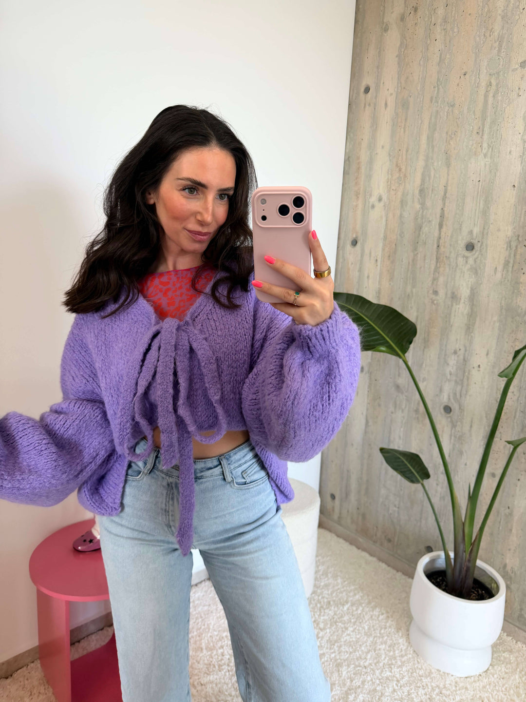 Kurzstrick-Cardigan mit Bindeband – Flieder Cardigan Lisas Boutique 