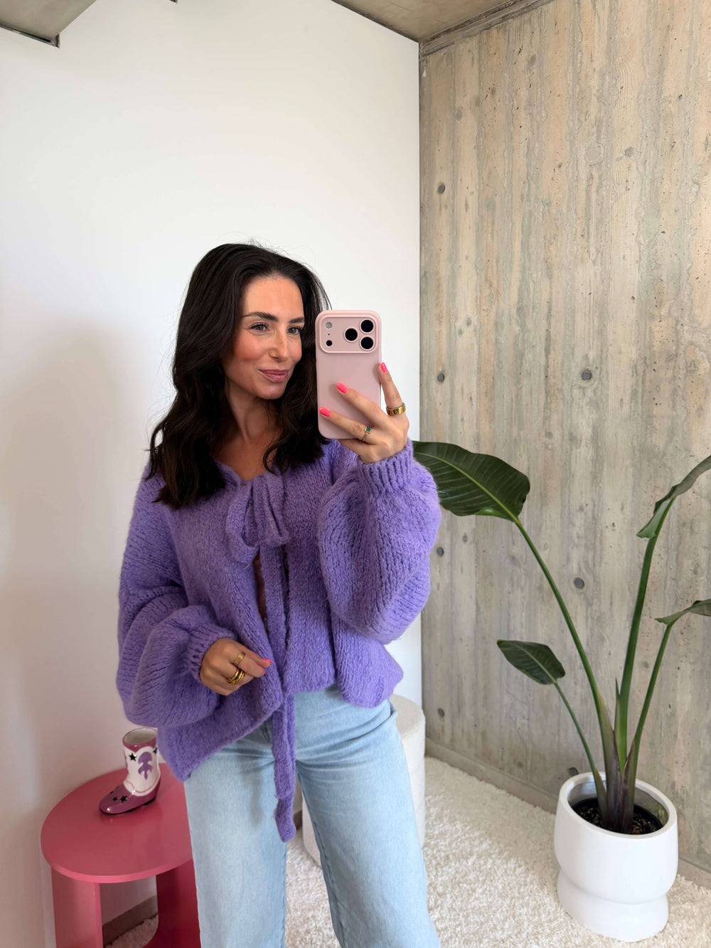 Kurzstrick-Cardigan mit Bindeband – Flieder Cardigan Lisas Boutique 