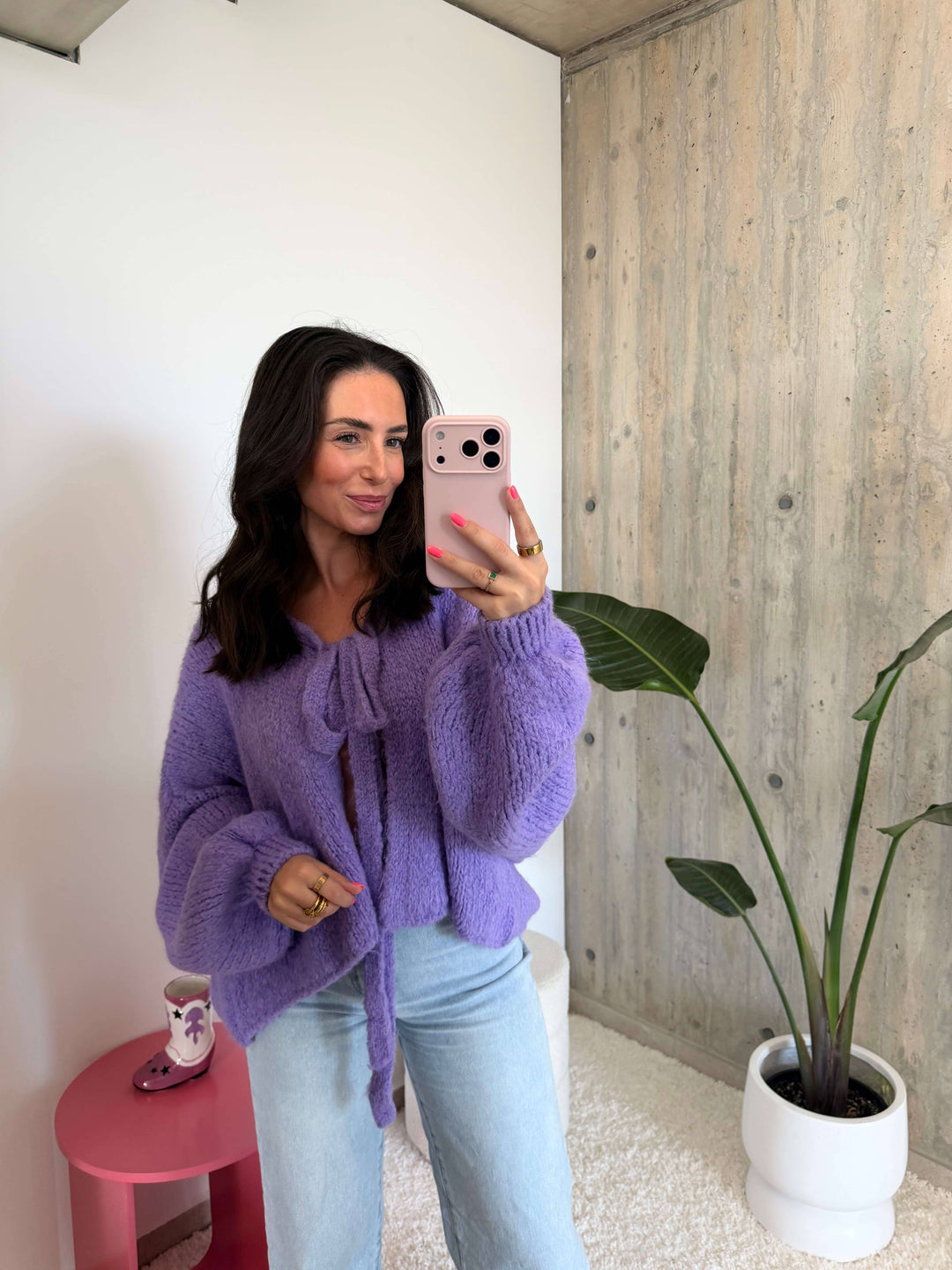 Kurzstrick-Cardigan mit Bindeband – Flieder Cardigan Lisas Boutique 