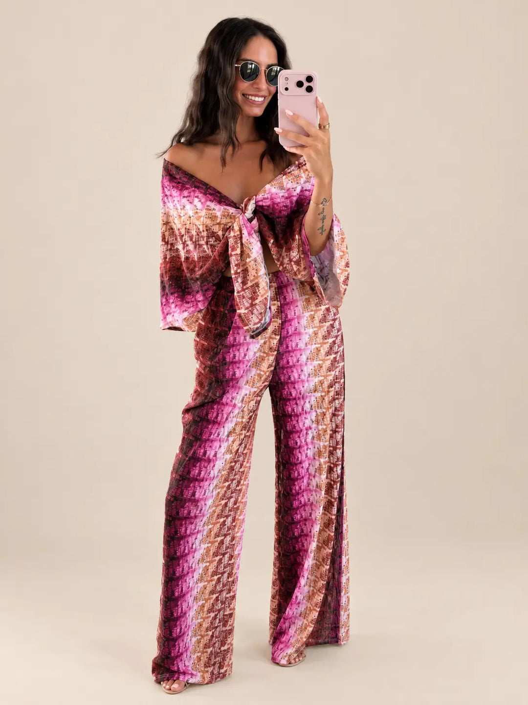 Camicetta a portafoglio in pizzo donna in fucsia, vista di dettaglio | Lisa’s Boutique