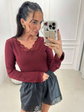 Langarmshirt Bordeaux – Shirt mit Spitze