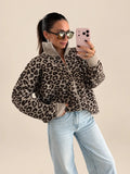 Cardigan in maglia con zip leopardato – Tortora