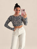 Camiseta de manga larga de leopardo – Beige