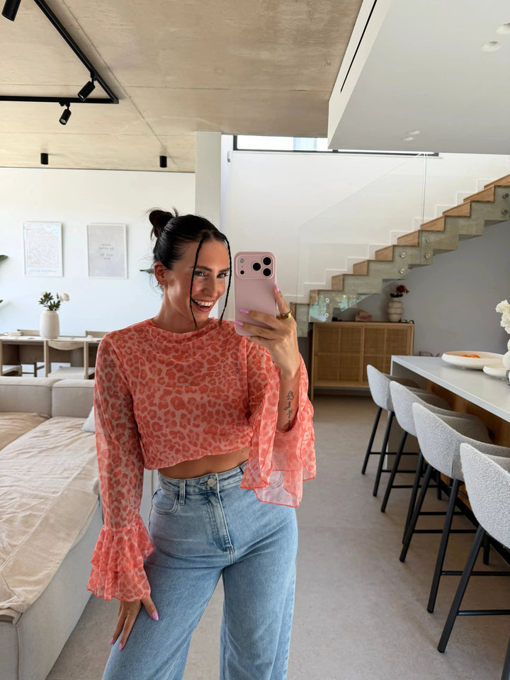 Leopard Mesh Langarmshirt - Apricot Langarm Lisas Boutique 